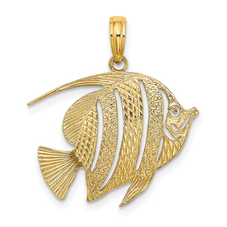 14k Yellow Gold Tropical Fish Pendant, Cut-Out Marine Charm with Textured Detailing