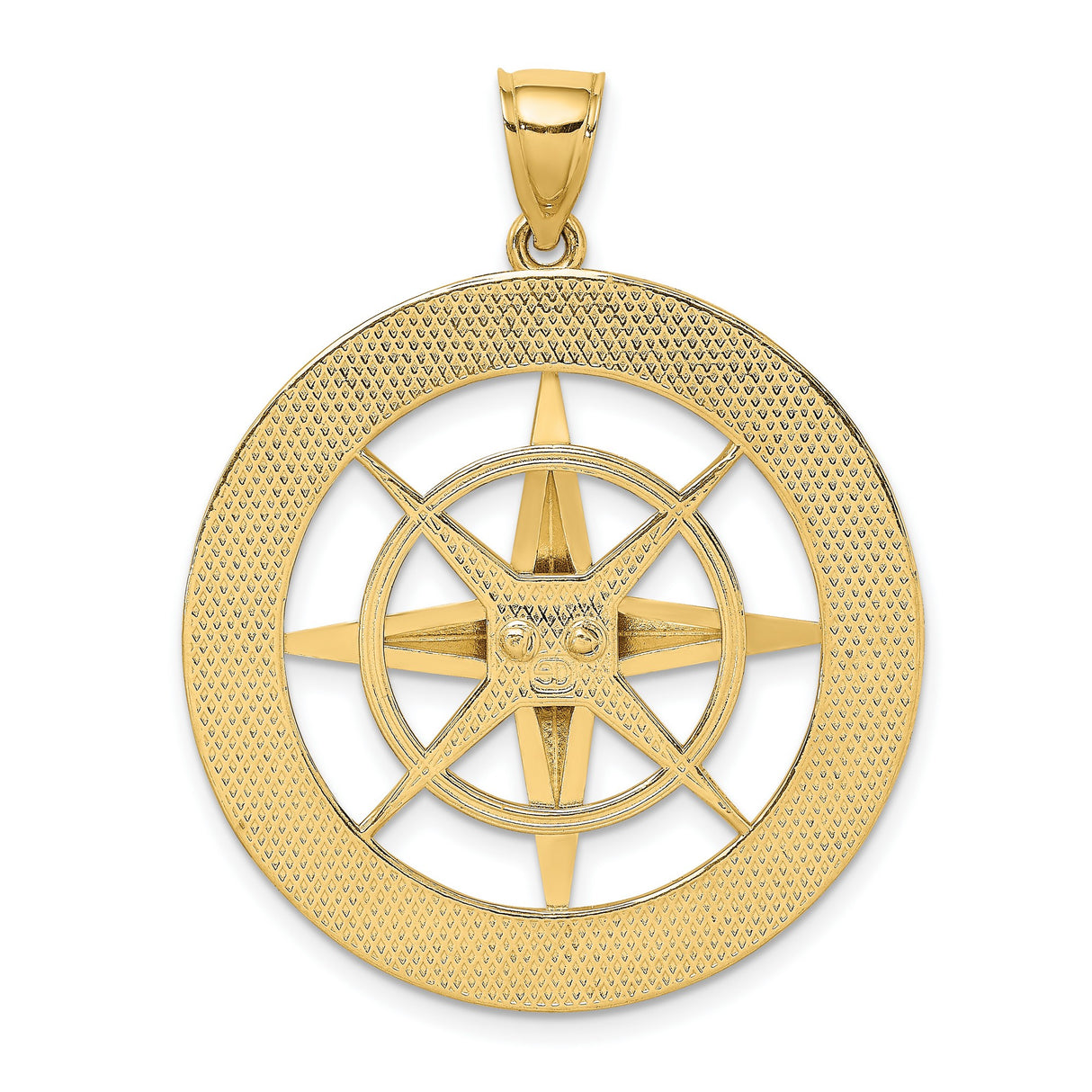 14k Yellow Gold Compass Pendant with Directional Engravings, Nautical Theme, Unisex Jewelry