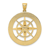14k Yellow Gold Compass Pendant with Directional Engravings, Nautical Theme, Unisex Jewelry