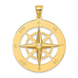 14k Yellow Gold Compass Pendant with Directional Engravings, Nautical Theme, Unisex Jewelry