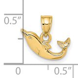 14k Yellow Gold Dolphin Pendant, Smooth Polished Nautical Marine Charm for Women or Unisex