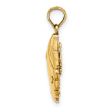14k Yellow Gold Pendant with Etched Palm Tree and Scallop Shell Design