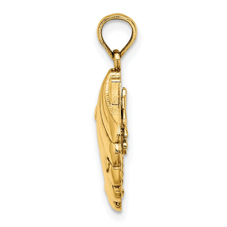14k Yellow Gold Pendant with Etched Palm Tree and Scallop Shell Design