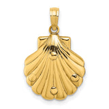 14k Yellow Gold Pendant with Etched Palm Tree and Scallop Shell Design