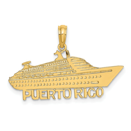14k Yellow Gold Cruise Ship Pendant with Puerto Rico Engraving, Travel Souvenir Charm