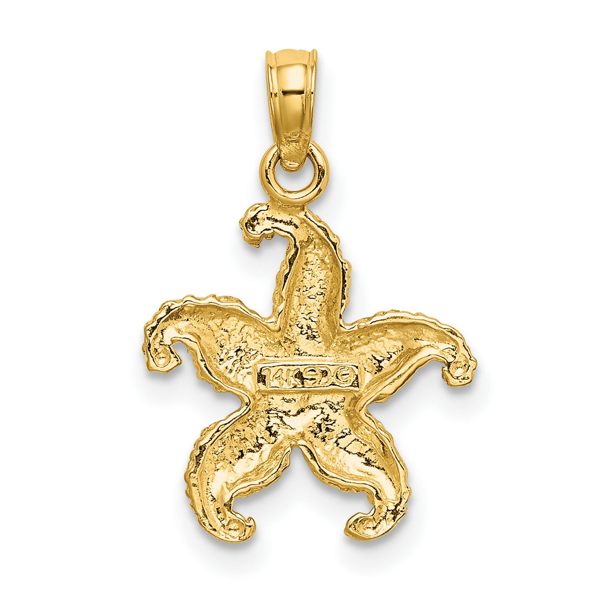 14k Yellow Gold Starfish Pendant, Textured Nautical Charm with Coastal Ocean Theme