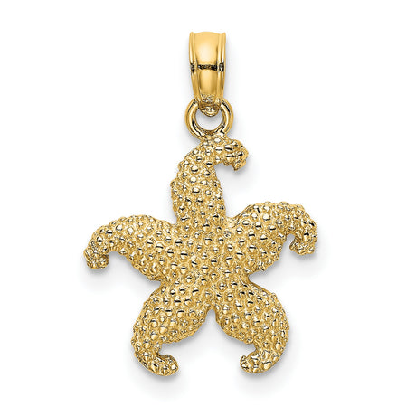 14k Yellow Gold Starfish Pendant, Textured Nautical Charm with Coastal Ocean Theme