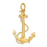 14k Yellow Gold Anchor Pendant with Rope Detailing, Nautical Christian Charm for Unisex Wear