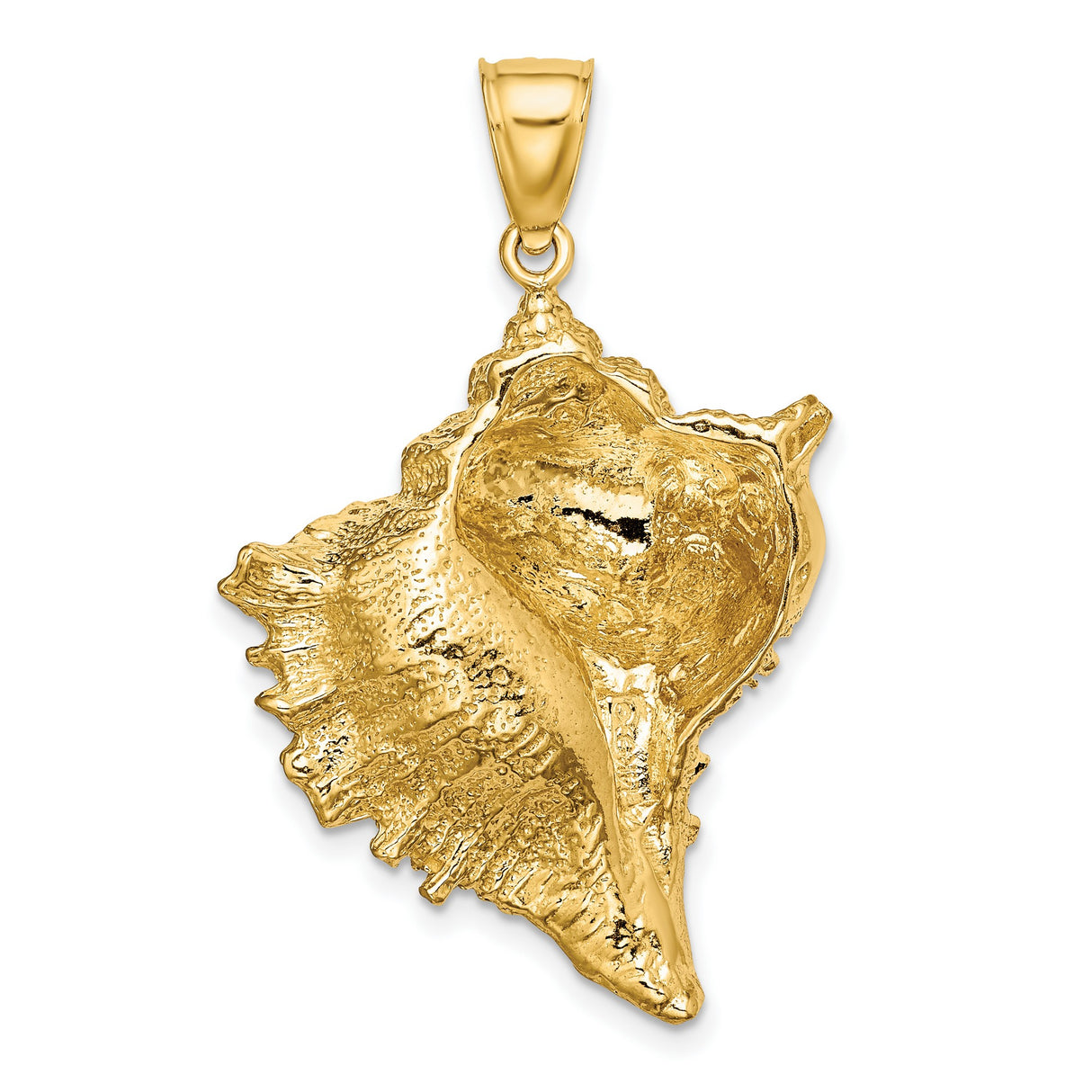 14k Yellow Gold Conch Shell Pendant, Textured Nautical Ocean Jewelry for Women or Unisex