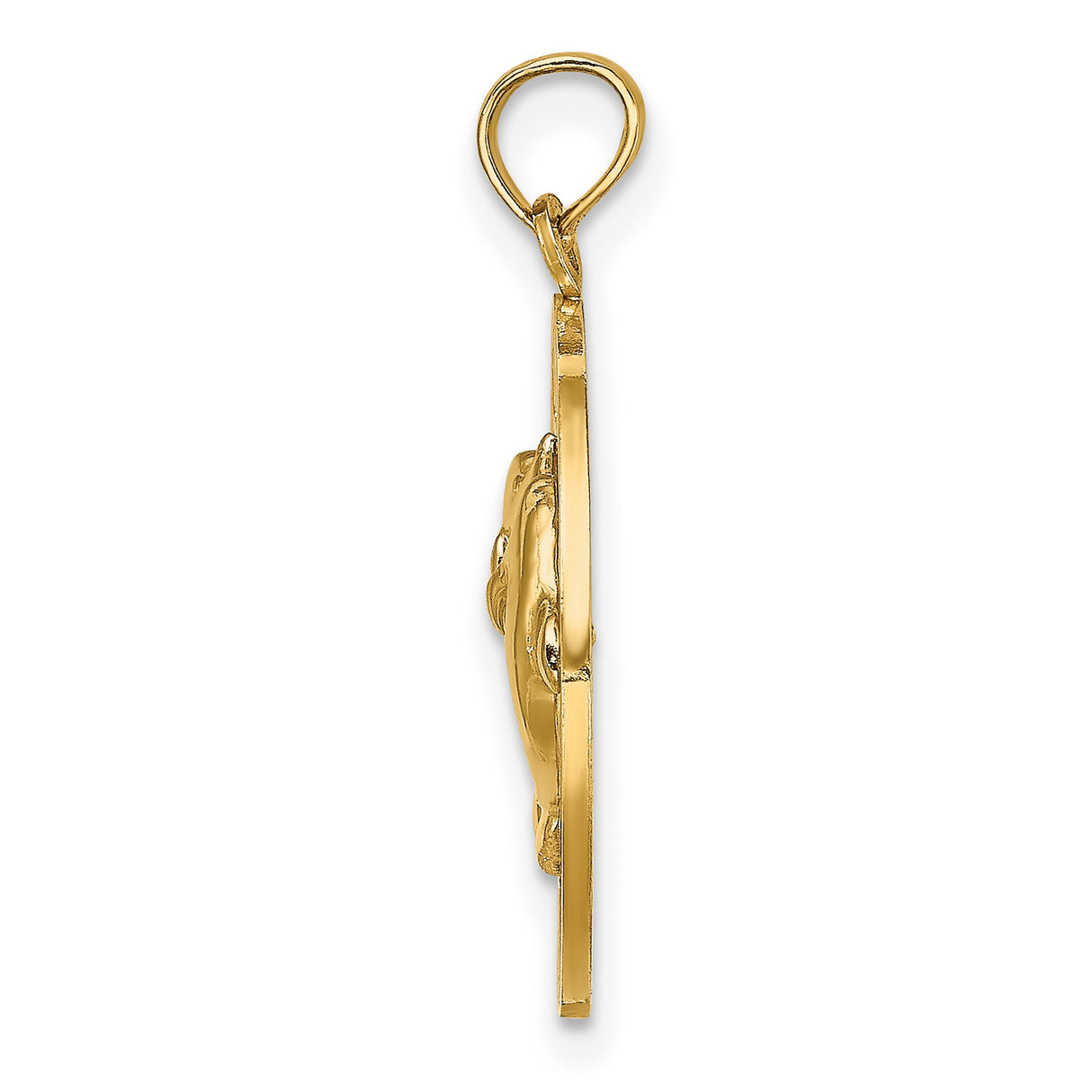 14k Yellow Gold Dolphin Circle Pendant with St. Thomas Engraving, Ocean Harmony Charm