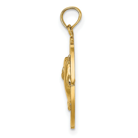 14k Yellow Gold Dolphin Circle Pendant with St. Thomas Engraving, Ocean Harmony Charm