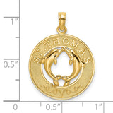 14k Yellow Gold Dolphin Circle Pendant with St. Thomas Engraving, Ocean Harmony Charm