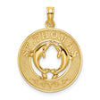 14k Yellow Gold Dolphin Circle Pendant with St. Thomas Engraving, Ocean Harmony Charm