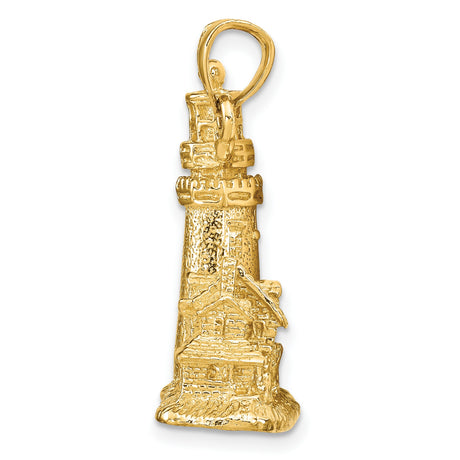 14k Yellow Gold Lighthouse Pendant, 3D Nautical Charm with Coastal and Maritime Theme