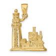 14k Yellow Gold Lighthouse Pendant, 3D Nautical Charm with Coastal and Maritime Theme