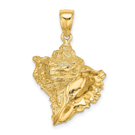 14k Yellow Gold Conch Shell Pendant, Nautical Coastal Design for Women or Unisex Wear