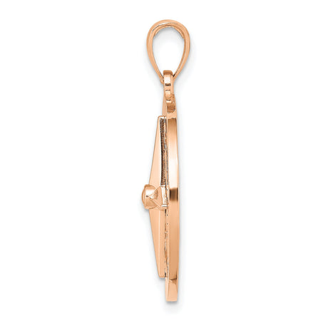 14k Rose Gold Compass Pendant, Nautical Jewelry with Compass Rose Symbol, Unisex Design