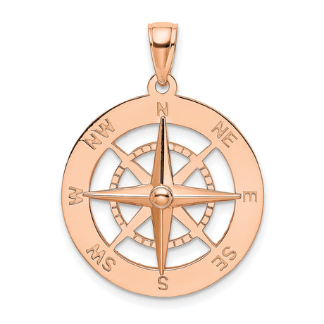 14k Rose Gold Compass Pendant, Nautical Jewelry with Compass Rose Symbol, Unisex Design