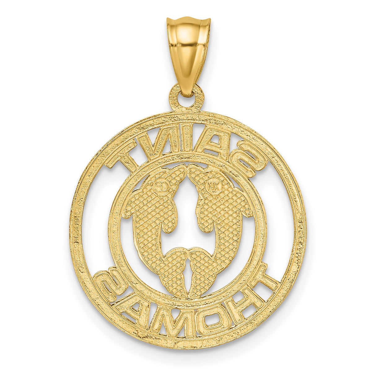 14k Yellow Gold Dolphin Pendant with Saint Thomas Text, Nautical Ocean Life Charm