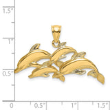 14k Yellow Gold Dolphin Pendant with Four Leaping Dolphins, Nautical Ocean Charm