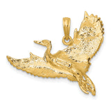 14k Yellow Gold Crane Pendant with Detailed Wings, Nature Inspired Bird Charm
