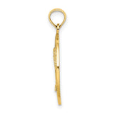 Hilton Head Words with Palm Tree in Round Dime Size Charm Pendant in Real 14k Yellow Gold