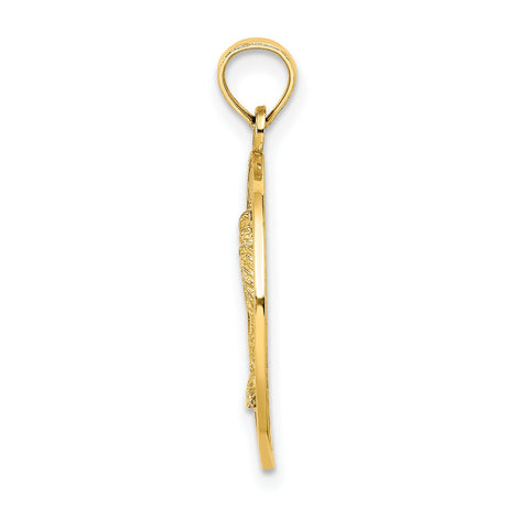 Hilton Head Words with Palm Tree in Round Dime Size Charm Pendant in Real 14k Yellow Gold