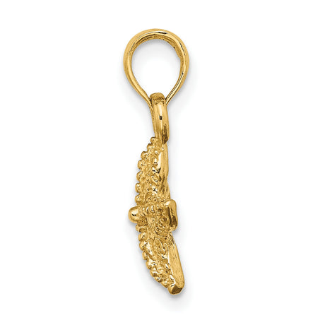 14k Yellow Gold Starfish Pendant with Textured Nautical Design for Women