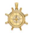 14k Yellow Gold Nautical Ship Wheel Pendant with Compass Rose Design