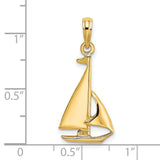 14k Yellow Gold Sailboat Pendant with Detailed Sail Design, Nautical Maritime Charm