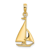 14k Yellow Gold Sailboat Pendant with Detailed Sail Design, Nautical Maritime Charm