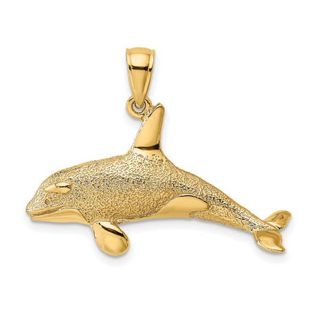 14k Yellow Gold Orca Whale Pendant with Textured and Polished Finish, Nautical Sea Life Charm