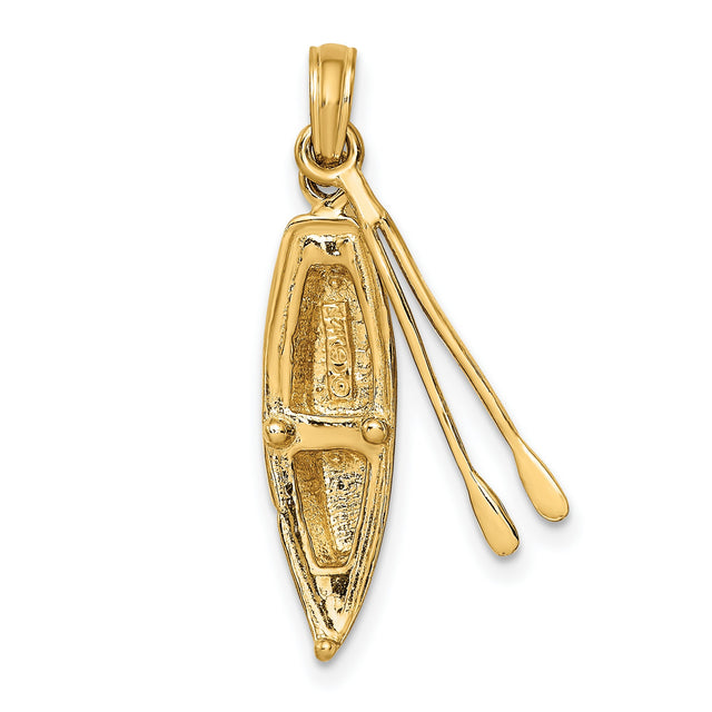 14k Yellow Gold Kayak Pendant with Detailed Paddles, Canoe Charm for Outdoor Adventure