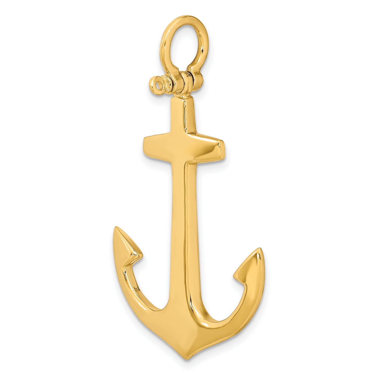 14k Yellow Gold Anchor Pendant, Polished Nautical Faith Symbol for Men and Women