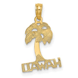 14k Yellow Gold Palm Tree Pendant, Tropical Island Charm for Women or Unisex