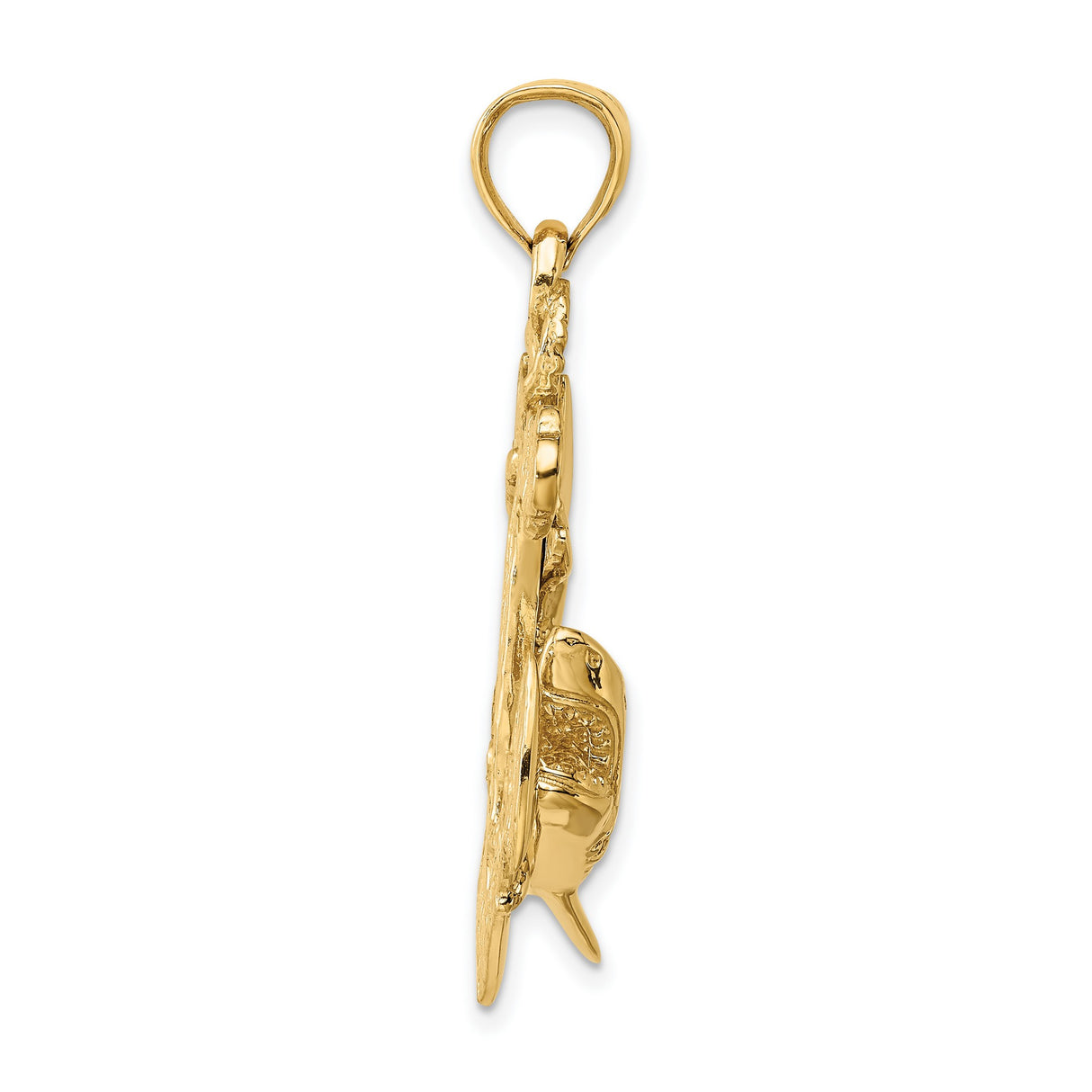 14k Yellow Gold Anchor and Shark Pendant with Christian Cross Symbol for Men