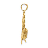 14k Yellow Gold Anchor and Shark Pendant with Christian Cross Symbol for Men