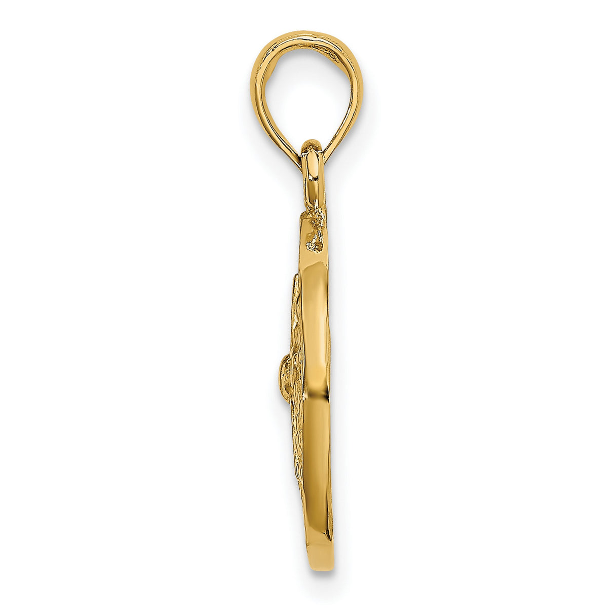 14k Yellow Gold Sand Dollar Pendant, Textured Nautical Beach Charm for Women