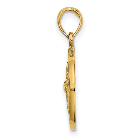 14k Yellow Gold Sand Dollar Pendant, Textured Nautical Beach Charm for Women