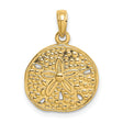 14k Yellow Gold Sand Dollar Pendant, Textured Nautical Beach Charm for Women
