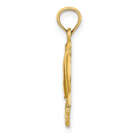 14k Yellow Gold Dolphin Circle Pendant with Two Dolphins and Nautical Symbol