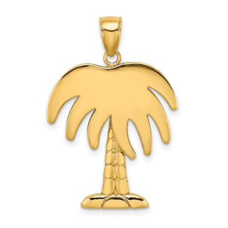 14k Yellow Gold Palm Tree Pendant, Tropical Island Beach Charm for Women