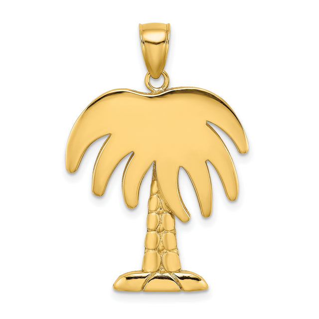 14k Yellow Gold Palm Tree Pendant, Tropical Island Beach Charm for Women