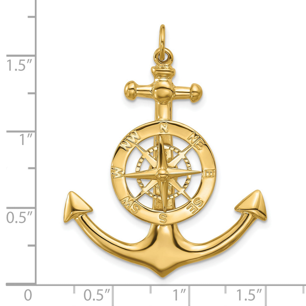 14k Yellow Gold Anchor Compass Pendant, Nautical Theme Symbolizing Direction and Guidance