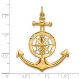 14k Yellow Gold Anchor Compass Pendant, Nautical Theme Symbolizing Direction and Guidance