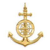 14k Yellow Gold Anchor Compass Pendant, Nautical Theme Symbolizing Direction and Guidance