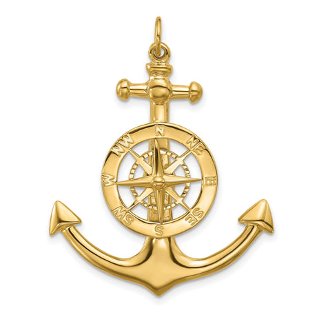 14k Yellow Gold Anchor Compass Pendant, Nautical Theme Symbolizing Direction and Guidance