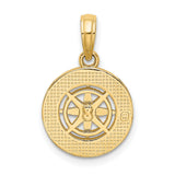 14k Yellow Gold Compass Pendant with Star Compass Rose, Nautical Medallion Design