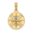 14k Yellow Gold Compass Pendant with Star Compass Rose, Nautical Medallion Design