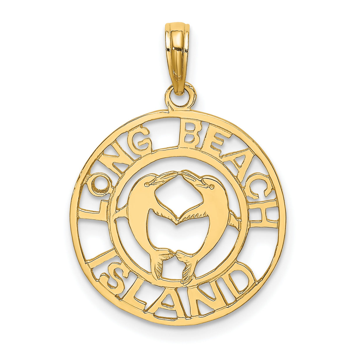 14k Yellow Gold Dolphin Heart Pendant, Nautical Coastal Charm for Women or Unisex Wear